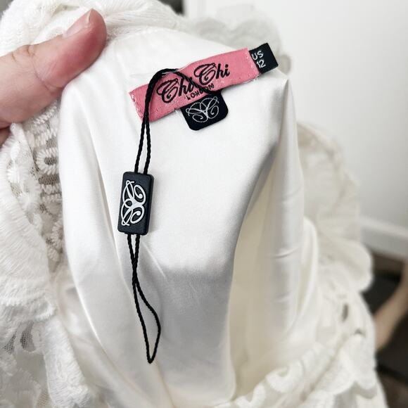 [Chi Chi London] White Flore Lace Embroidered Tulle Retro Bridal Midi Dress 12 - Picture 11 of 12